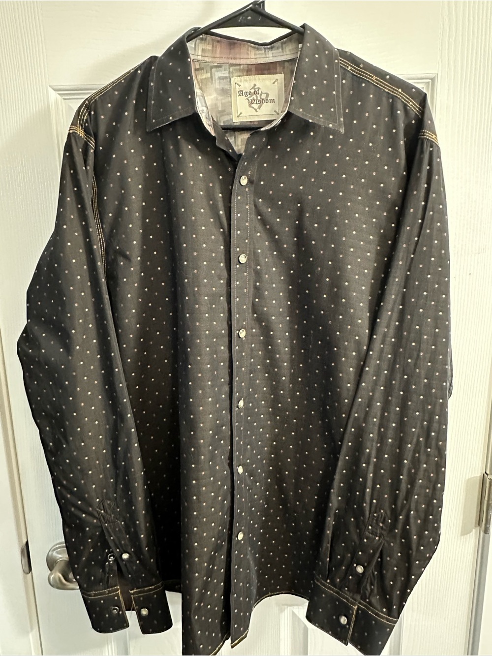 Age of Wisdom Black Polka Dot Long-Sleeve Men's Snap Up Shirt Size L